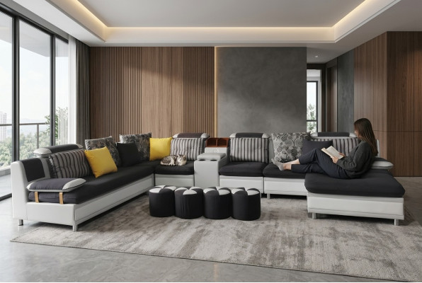 Hoekbank U-vorm Woonlandschap Bank Bank Bekleding Hoekset Stof Bankstellen Nieuw