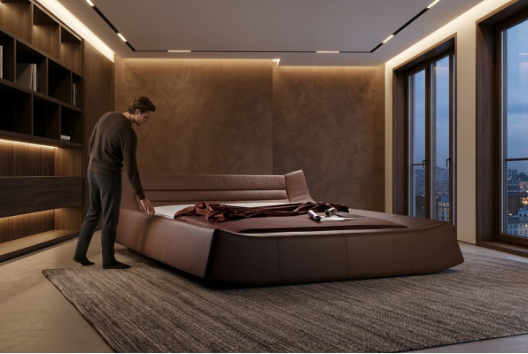 Bed Bekleding Ontwerp Luxe Tweepersoons Hotelbedden Slaapkamer Leer Stof Modern