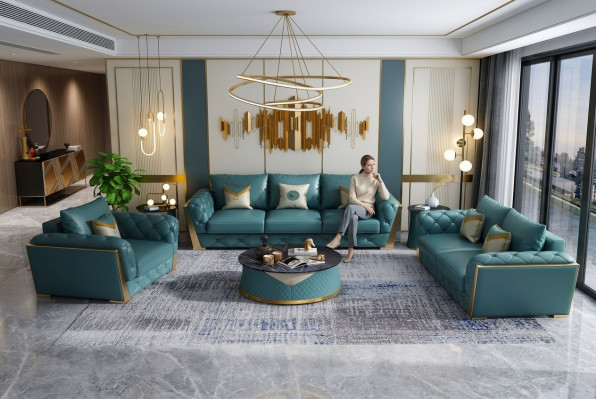 Sofaset 3+2 zits woongebied bank bank bekleding set banken leer