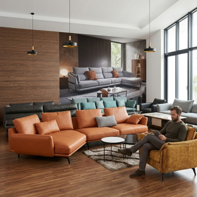 Hoekbank L-vormige woonkamer bankstel bank bekleding leer stof sofa's