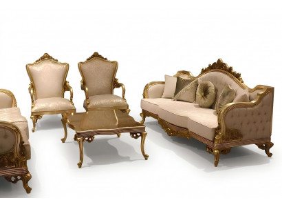 Klassiek bankstel 3-zitsbank bankstel houten fauteuil textiel compleet nieuw