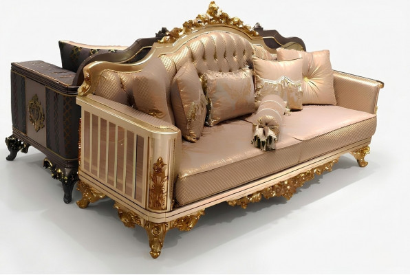 Chesterfield Bankstel Set 3+1+1 Groep Complete Set Fauteuil Bank Goud Textiel Garnituur