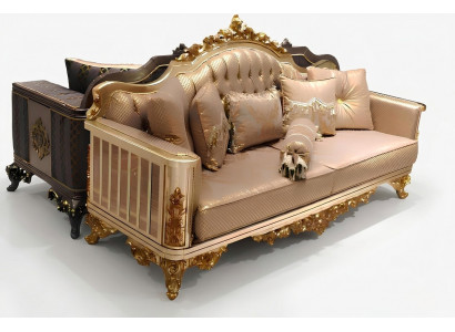 Chesterfield Bankstel Set 3+1+1 Groep Complete Set Fauteuil Bank Goud Textiel Garnituur