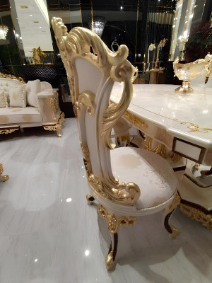 Luxe eetkamerset eettafel 4 stoelen houten stoel textiel eetgroep set nieuw