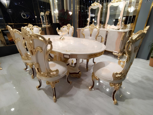 Luxe eetkamerset eettafel 4 stoelen houten stoel textiel eetgroep set nieuw