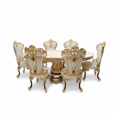 Luxe eetkamerset eettafel 4 stoelen houten stoel textiel eetgroep set nieuw