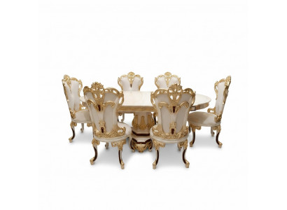 Luxe eetkamerset eettafel 4 stoelen houten stoel textiel eetgroep set nieuw