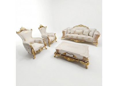 Bankstel 311 + Salontafel Hout Woonkamer Luxe Bank Chesterfield Stof Nieuw