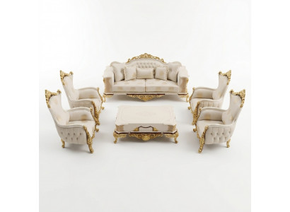 Sofaset 3+1+1 zits woonkamerset compleet textiel bank fauteuil hout nieuw
