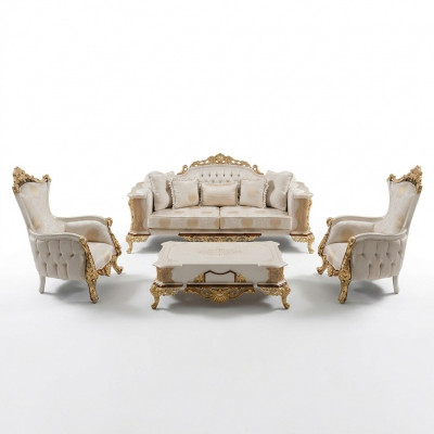 Bankstel 3+1 zits bankstel set Compleet textiel hout woonkamer luxe bank nieuw