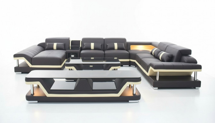 Moderne design woonlandschap bank hoekbank gestoffeerde bank RTV salontafel leer