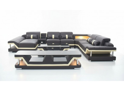 Moderne design woonlandschap bank hoekbank gestoffeerde bank RTV salontafel leer