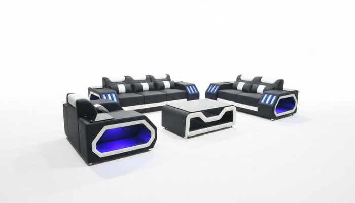 Sofagarnituur bankstel set 3+2+1 + tafel leren bank verlichte design bekleding