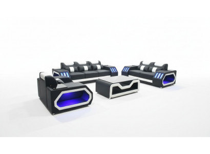 Sofagarnituur bankstel set 3+2+1 + tafel leren bank verlichte design bekleding