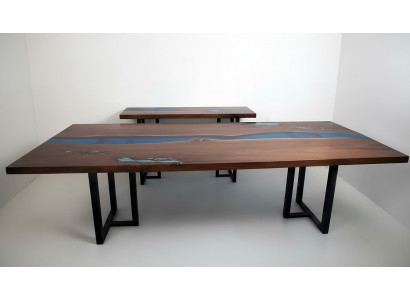 Eettafel River Table Echt hout Massief Epoxyhars Tafels 260x100 Nieuw