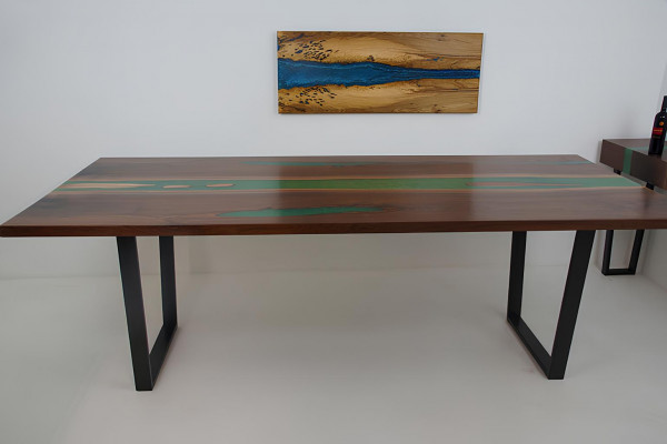 Eettafel River Table Massief Tafels 240x100 Riviertafel Epoxyhars Zee Waterval