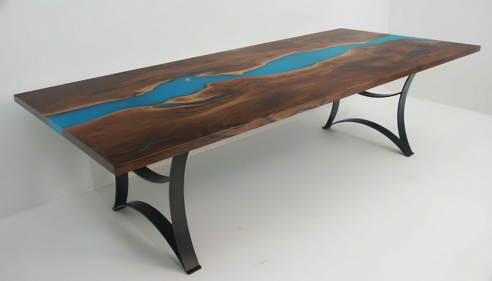 Eettafel tafels epoxyhars echt hout massief meubilair epoxytafel waterval nieuw