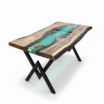 Tafel eettafel tafels hars epoxy massief design meubels 200x100 echt hout epoxy
