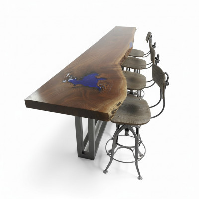 Epoxie bar counter table echt hout massief meubilair waterval epoxy tafel 240x70