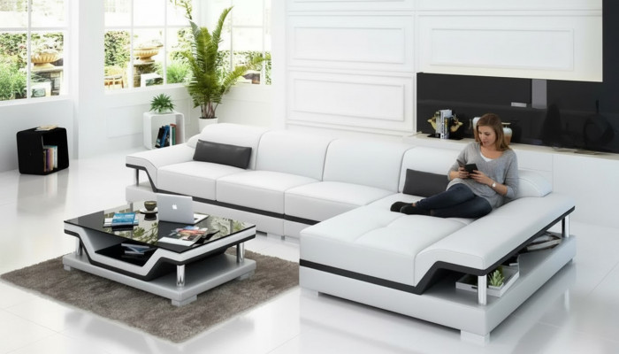 Woonlandschap leren bank hoekbank L-vorm Moderne bank hoekbank bekleding