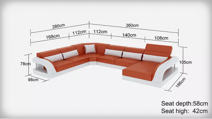 Hoekbank U-vorm Moderne bank Leren bank Banken Bekleding Designer banken Tafel 2-delig