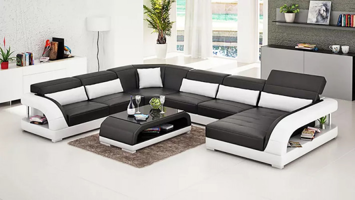 Hoekbank U-vorm Moderne bank Leren bank Banken Bekleding Designer banken Tafel 2-delig