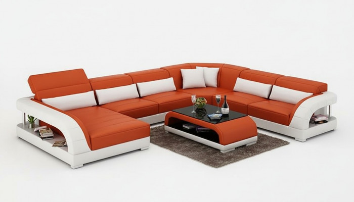 Hoekbank U-vorm Moderne bank Leren bank Banken Bekleding Designer banken Tafel 2-delig