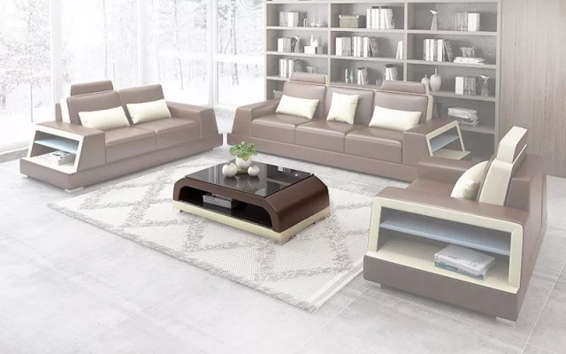 Ontwerp bank bankstel 3-zits salontafel sets lederen set groep 4-delig