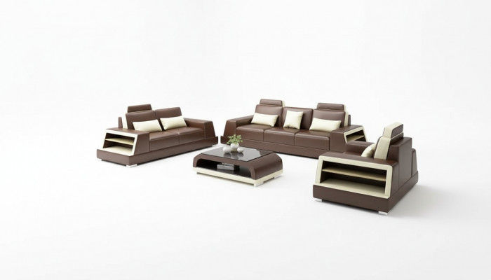 Ontwerp bank bankstel 3-zits salontafel sets lederen set groep 4-delig