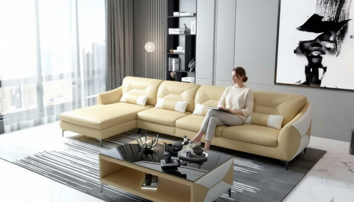 Hoekbank Beklede hoekbank L-vorm Moderne salontafel Bankstel Woonlandschap 2-delig Nieuw