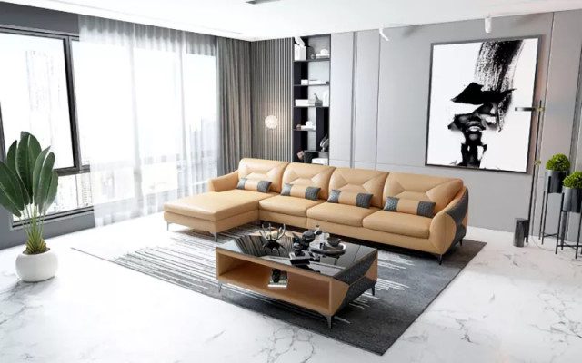 Leren bank Ontwerperbank Hoekbank L-vorm Moderne bank Leren hoekbank Bekleding