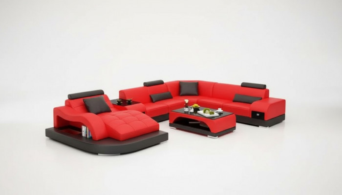 Hoekbank U-vorm Fauteuil Salontafel Moderne Bank Leren Bank Hoekbank Bekleding 2-dlg Set