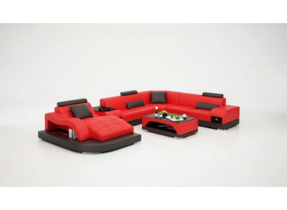 Hoekbank U-vorm Fauteuil Salontafel Moderne Bank Leren Bank Hoekbank Bekleding 2-dlg Set