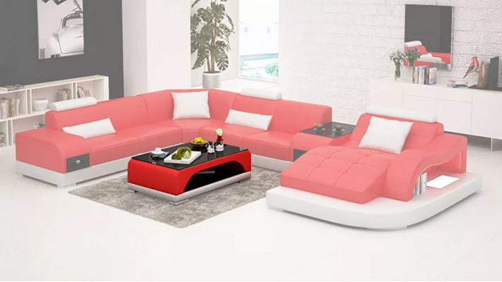 Hoekbank U-vorm Fauteuil Salontafel Moderne bank Leren bank Hoekbank Bekleding 2-delig set