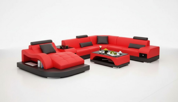 Hoekbank U-vorm Fauteuil Salontafel Moderne bank Leren bank Hoekbank Bekleding 2-delig set