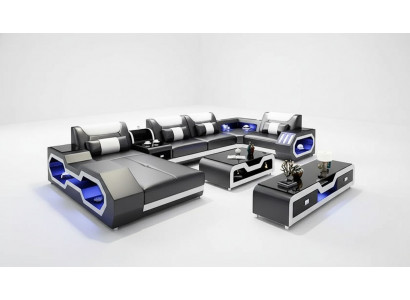 Hoekbank U-vorm Salontafel Dressoir Leren bank Woonlandschap Designer Sofaset