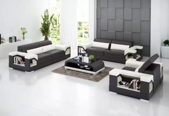 Sofa set 3-zits bank salontafel woonlandschap leren bank modern sofa bankstel