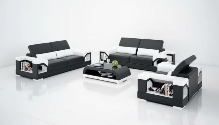 Sofa set 3-zits bank salontafel woonlandschap leren bank modern sofa bankstel