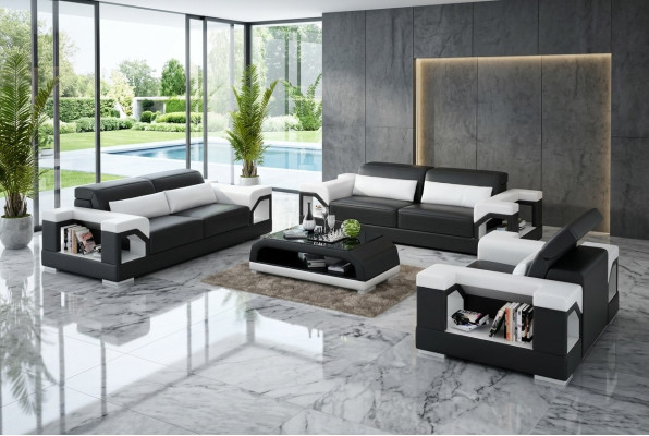Bankstel Sofaset 3-zitsbank Salontafel Leren bank Moderne bank Woonlandschap