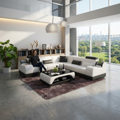 Ontwerp hoekbank woonkamer Moderne hoekbank leren bekleding bank bank.