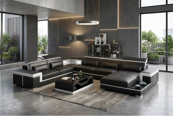 Hoekbank Design Moderne Woonkamer Meubels Hoekbank Leren Bekleding Bank