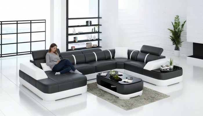 Leder xxl bank bankstel woonkamer landschap moderne designer hoekbank