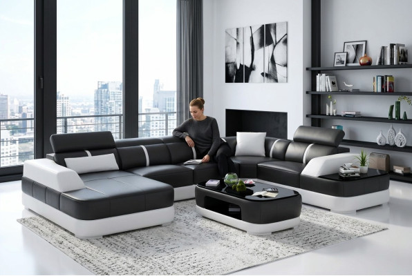 Hoekbank Ontwerp Moderne Woonkamer Hoekbank Leren Bekleding Bank Sofa