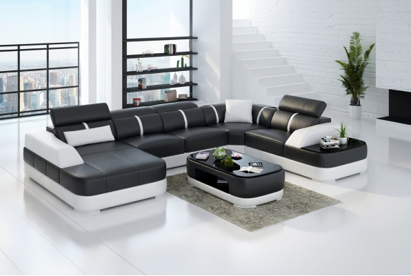 Hoekbank Ontwerp Moderne Woonkamer Hoekbank Leren Bekleding Bank Sofa