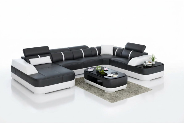 Hoekbank Ontwerp Moderne Woonkamer Hoekbank Leren Bekleding Bank Sofa