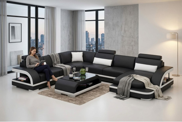Ontwerp hoekbank woonkamer decor meubels moderne hoekbank lederen bekleding bankstel
