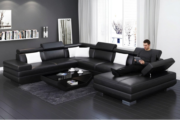Hoekbank Woonkamer Ontwerp Moderne Hoekbank Lederen bekleding Bank Sofa