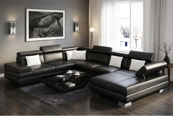 Hoekbank Woonkamer Ontwerp Moderne Hoekbank Lederen bekleding Bank Sofa