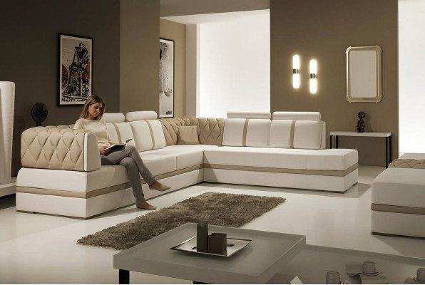 Hoekbank lederen bankstel Design bankstel Hoekbank L-vorm Moderne gestoffeerde woonkamer