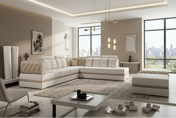 Hoekbank lederen bankstel Design bankstel Hoekbank L-vorm Moderne gestoffeerde woonkamer
